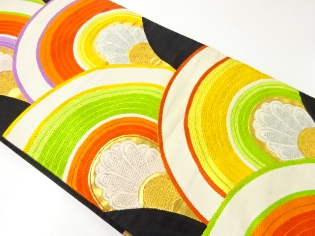 JAPANESE KIMONO / ANTIQUE AOI-NAMI PATTERN WOVEN FUKURO OBI (MATERIAL)